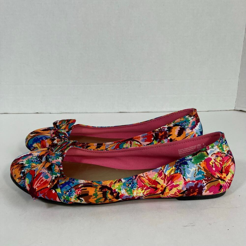 American Eagle Sz 8 Ainsley Boho Floral Ballet Flats w Bow Textile Upper Y2K 90s - Picture 2 of 16